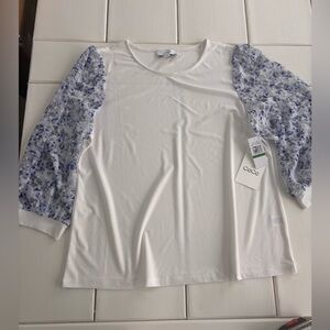 Cece White Blouse with Floral Long Sleeve